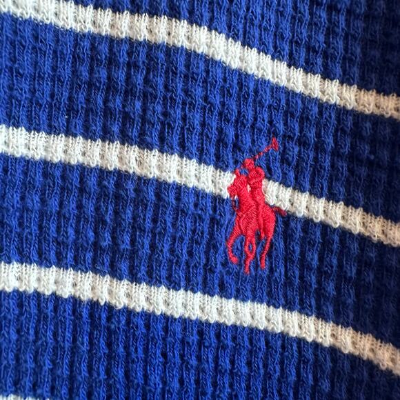Polo Ralph Lauren Vintage Thermal Hooded Henley Waffle Knit Shirt Blue L - Picture 4 of 9